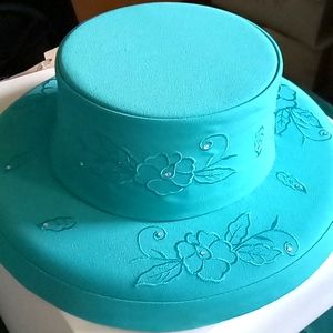 New inbox Jessica Taylor vibrant blue floral embellished fancy hat